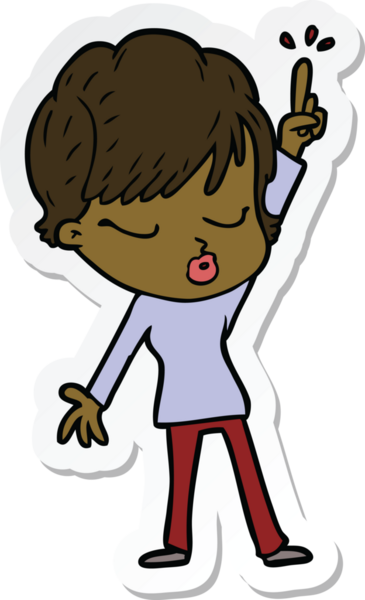 Bir insan tarafından çizilmiş, gözleri kapalı bir karikatür kadının çıkartması.