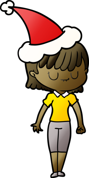 Bir insan tarafından çizilmiş Noel Baba şapkası giymiş bir kadının el çizimi karikatürü.