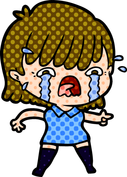 Bir insan tarafından çizilmiş ağlayan çizgi film kızı.