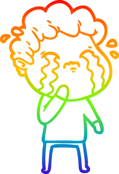 Gökkuşağı gradyan çizimi bir insan tarafından çizilmiş ağlayan bir karikatür adamı çiziyor.