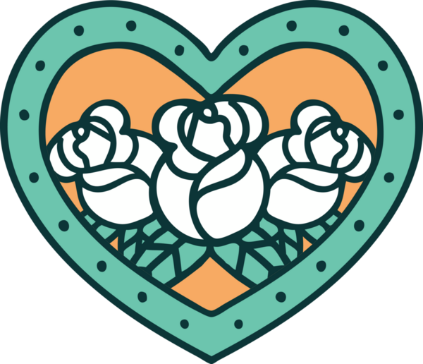 Bir insan tarafından çizilmiş kalp ve çiçeklerin ikonik dövme şekli