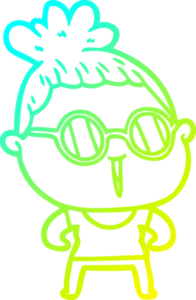 Bir insan tarafından çizilmiş gözlük takan sert bir kadının soğuk gradyan çizimi