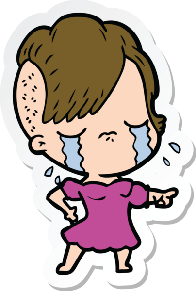Bir insan tarafından çizilmiş, ağlayan bir kızın çıkartması.