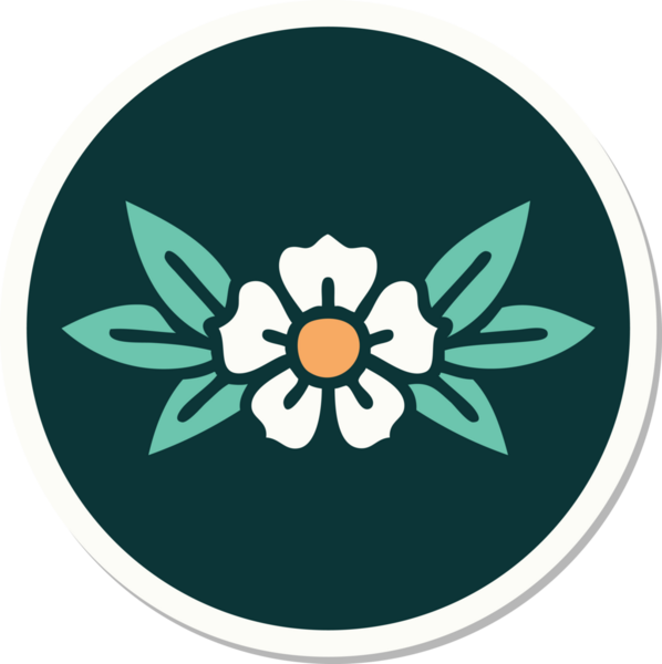 Bir insan tarafından çizilmiş geleneksel bir çiçek stiliyle dövme çıkartması.