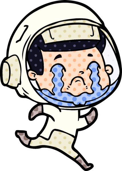 Bir insan tarafından çizilmiş ağlayan astronot çizgi filmi.