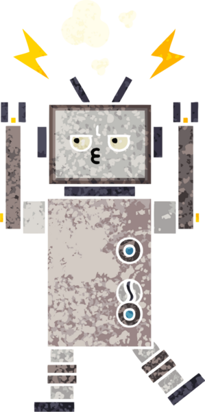 Bir insan tarafından çizilmiş bir robotun retro çizim tarzı karikatürü