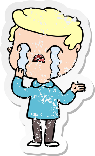 Bir insan tarafından çizilmiş ağlayan bir karikatürcünün sıkıntılı çıkartması.