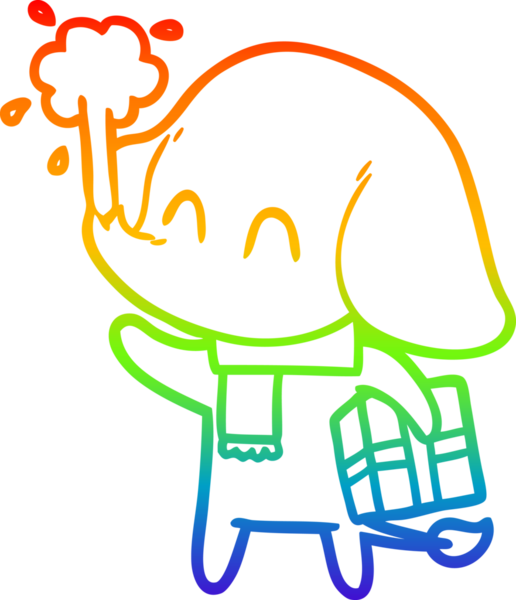 Gökkuşağı gradyan çizgisi insan tarafından çizilmiş su püskürten şirin bir fil çizimi.