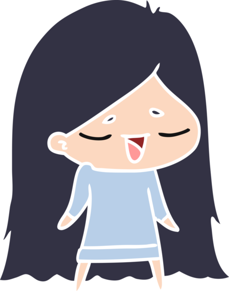 Bir insan tarafından çizilmiş uzun saçlı tatlı kawaii kız çizimi.