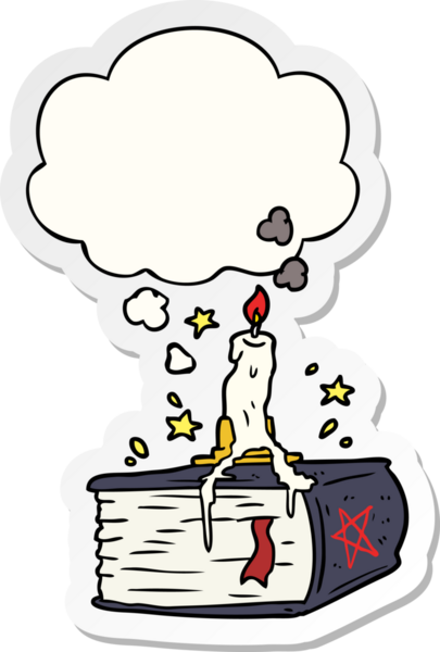 insan tarafından çizilmiş bir çıkartma olarak düşünce baloncuğu ile çizgi film hortlağı büyü kitabı