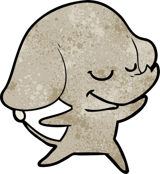 Bir insan tarafından çizilmiş gülümseyen bir fil.