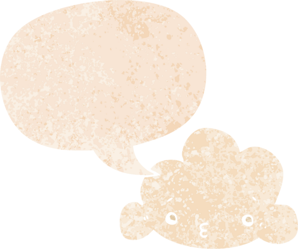 Bir insan tarafından çizilmiş grunge sıkıntılı retro biçiminde konuşma baloncuğu ile sevimli çizgi film bulutu