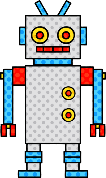 Bir insan tarafından çizilmiş dans eden bir robotun çizgi romanı.