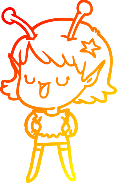 Bir insan tarafından çizilmiş mutlu bir uzaylı kız çizgi filmi.