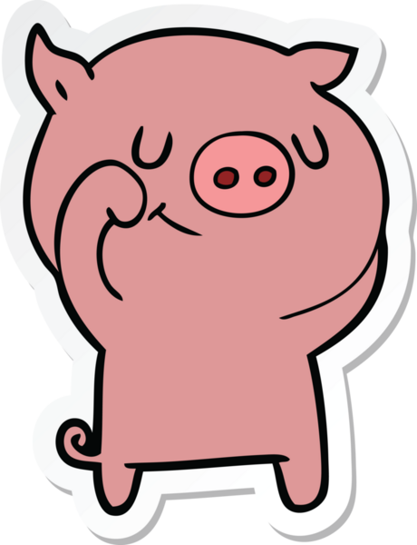 Bir insan tarafından çizilmiş mutlu çizgi film domuzu çıkartması.