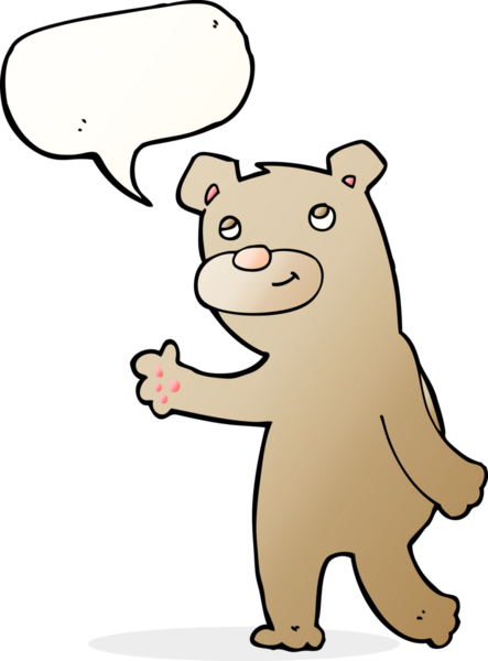 Bir insan tarafından çizilmiş konuşma balonlu mutlu dalga ayı çizgi filmi.