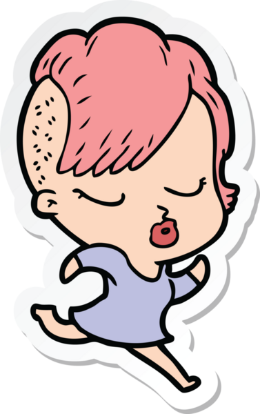 Çizgi film çıkartması. Bir insan tarafından çizilmiş güzel hippi kız.