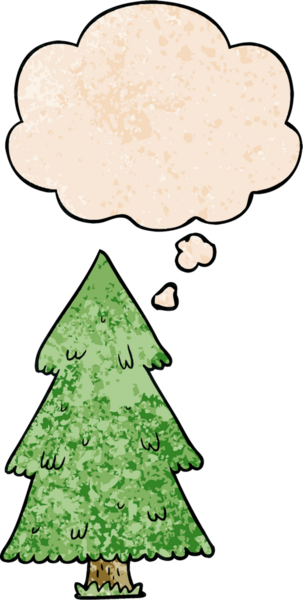 Bir insan tarafından çizilmiş grunge desenli düşünce baloncuğu olan çizgi film Noel ağacı.