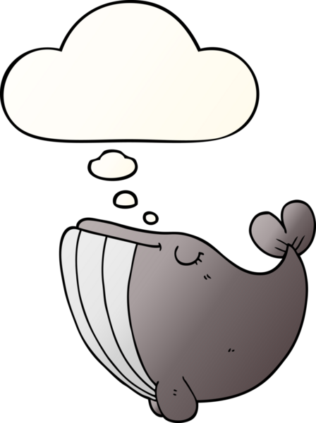 Düşünce baloncuğu olan karikatür balinası bir insan tarafından çizilmiş.
