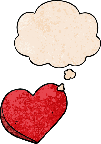 insan tarafindan çizilmis grunge dokuma tarzinda dusunce baloncuklari olan karikatür ask kalbi.