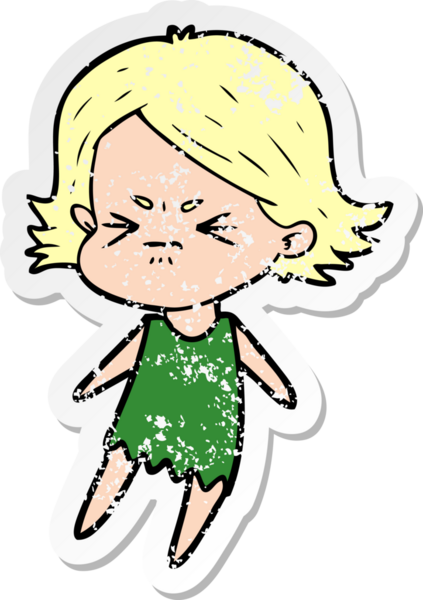 Bir insan tarafından çizilmiş kızgın bir karikatür çıkartması.