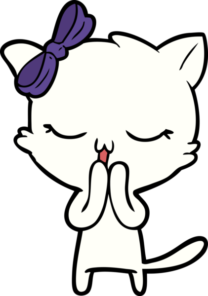 Bir insan tarafından çizilmiş kafasında yay olan çizgi film kedisi.