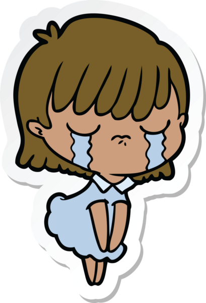 Bir insan tarafından çizilmiş, ağlayan bir karikatür kadının çıkartması.