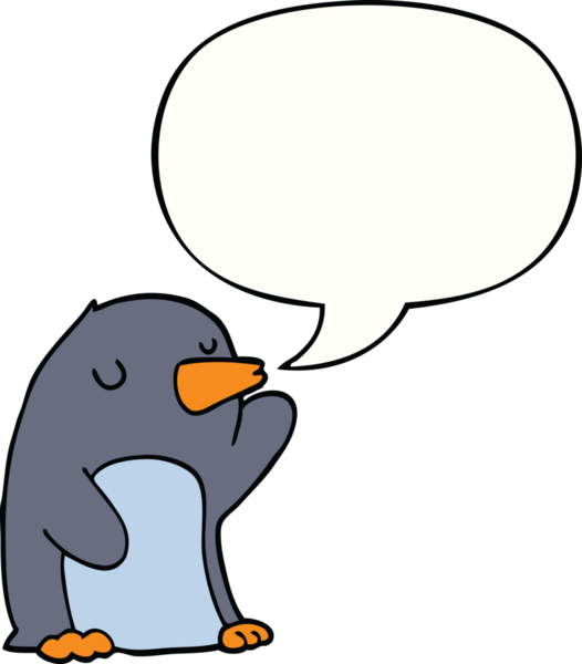 Bir insan tarafından çizilmiş konuşma balonu olan penguen çizgi filmi.