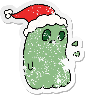 Bir insan tarafından çizilmiş kawai hayaletinin sıkıntılı Noel çıkartması.