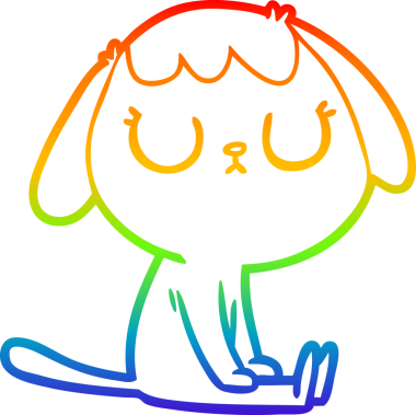 Gökkuşağı gradyan çizimi. Bir insan tarafından çizilmiş şirin bir köpek çizimi.