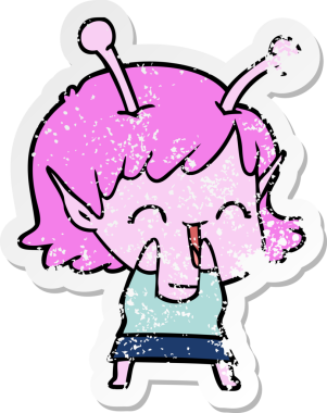 Bir insan tarafından çizilmiş uzaylı bir kızın kederli çıkartması.