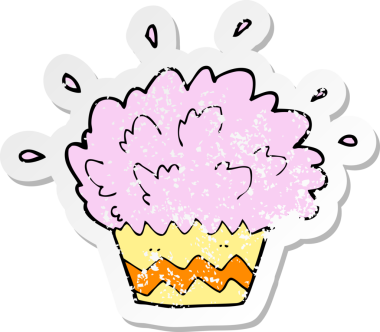 Bir insan tarafından çizilmiş patlayan bir kapkekin retro sıkıntılı çıkartması.