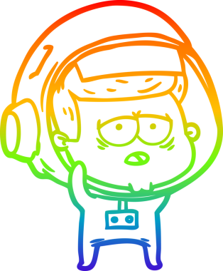 Gökkuşağı gradyan çizgi çizimi bir insan tarafından çizilmiş yorgun astronot