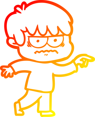 Bir insan tarafından çizilmiş kızgın çizgi film çocuğunun sıcak çizgi çizimi.