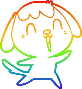 Gökkuşağı gradyan çizimi. Bir insan tarafından çizilmiş şirin bir köpek çizimi.