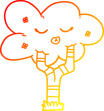 Bir insan tarafından çizilmiş bir çizgi film ağacının sıcak gradyan çizimi