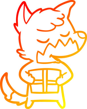 Bir insan tarafından çizilmiş Noel hediyesi olan dost canlısı bir tilkinin sıcak çizgi çizimi