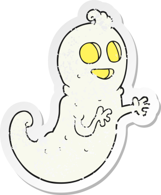 Bir insan tarafından çizilmiş karikatür bir hayaletin gerilmiş çıkartması.