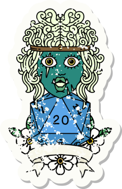 Retro Dövme Biçimi Yarı Ork Barbar Karakteri Bir insan tarafından çizilmiş doğal 20 zar