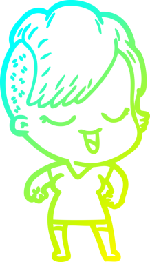 Bir insan tarafından çizilmiş mutlu çizgi film kızı çizimi.