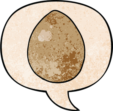 Konuşma baloncuğu olan karikatür yumurtası insan tarafından çizilmiş.