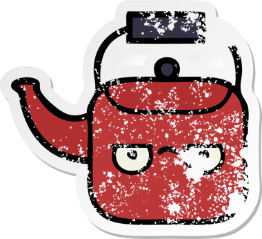 Bir insan tarafından çizilmiş tatlı bir çaydanlığın sıkıntılı çıkartması.