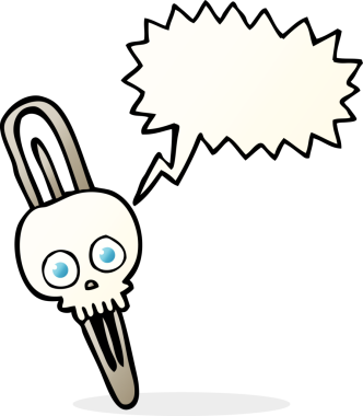 Bir insan tarafından çizilmiş serbest konuşma balonu karikatürü kafatası saç tokası