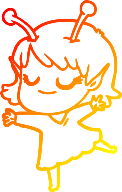 Bir insan tarafından çizilmiş gülümseyen uzaylı bir kız çizgi film çizimi.