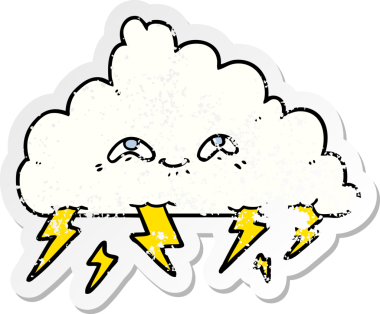 Bir insan tarafından çizilmiş karikatür gökgürültüsü çıkartması.