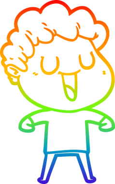 Gökkuşağı gradyan çizgisi bir insan tarafından çizilmiş gülen bir karikatür adamın çizimi