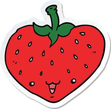 Bir insan tarafından çizilmiş karikatür çileği çıkartması.