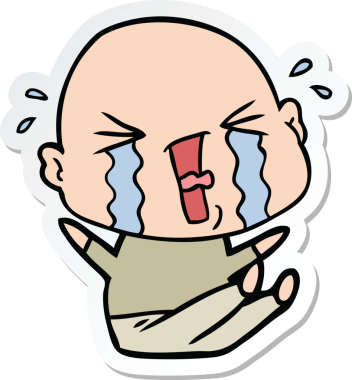 Bir insan tarafından çizilmiş ağlayan kel bir adamın çıkartması.