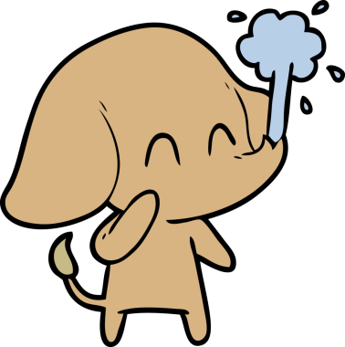 Bir insan tarafından çizilmiş su püskürten sevimli bir fil.