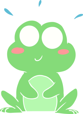 Bir insan tarafından çizilmiş düz renk çizgi film kurbağası.